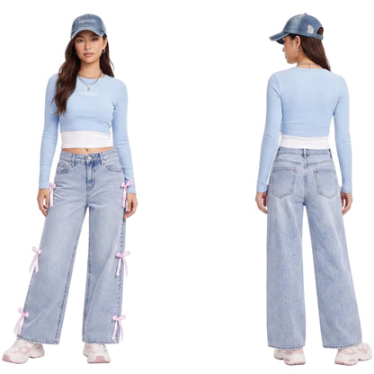 LENCE Bow Wash Jeans