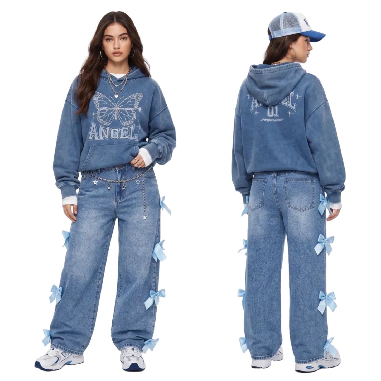 LENCE Bow Wash Jeans