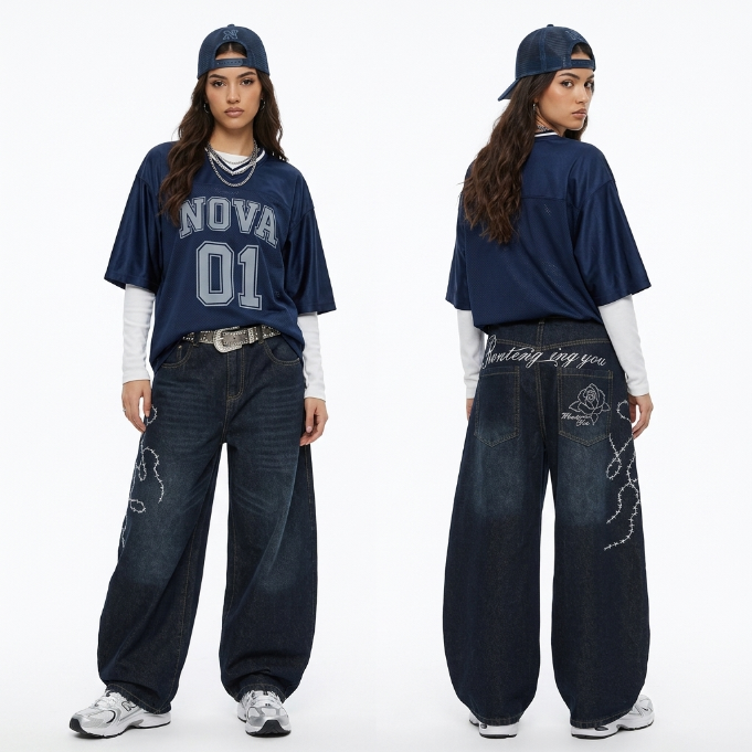LENCE Washed Wide Jeans